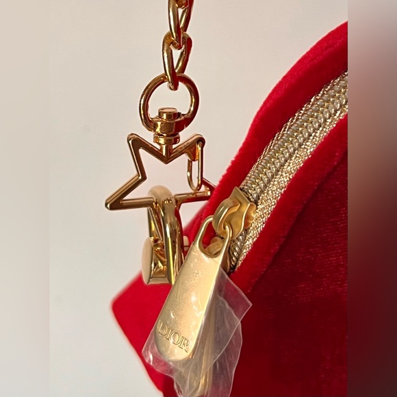 DIOR Beauty Red Velvet Velour Crossbody Gold Purse Chain Bag Card + Box - Picture 13 of 13